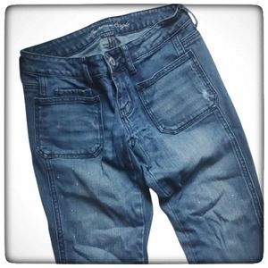 American Eagle Dark Blue Flared Bell Bottom Jeans-2 Short